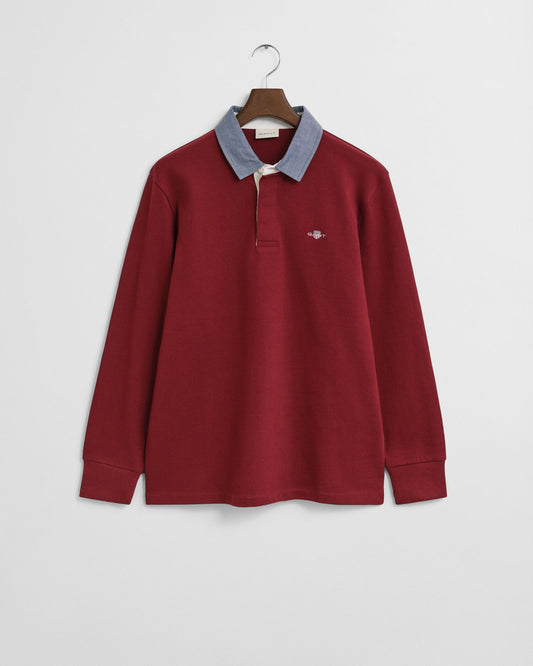 Schweres Rugbyshirt mit Chambray-Kragen