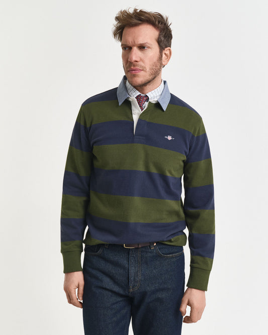 Gestreifter Rugger mit Chambray-Kragen