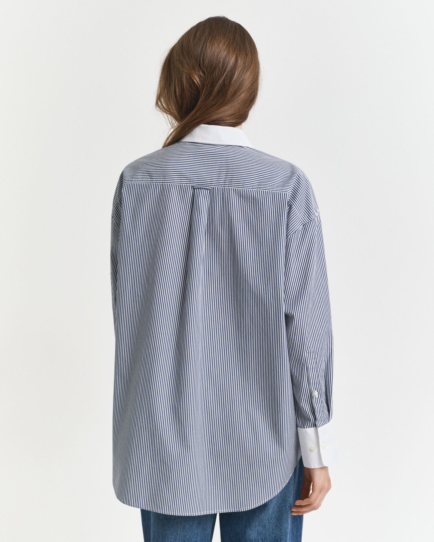 Oversized Contrast Collar Striped Shirt