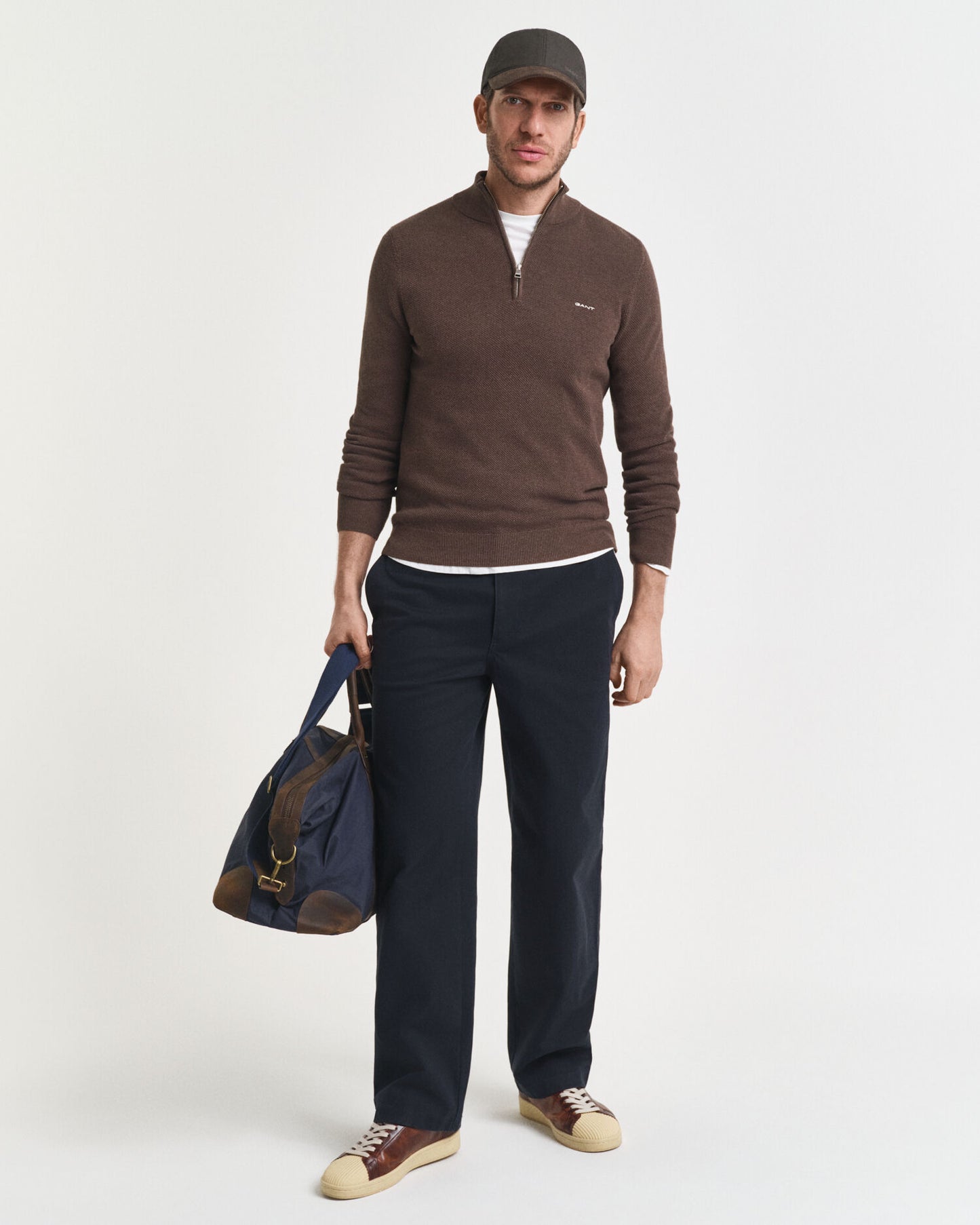 Cotton Pique Half-Zip Sweater